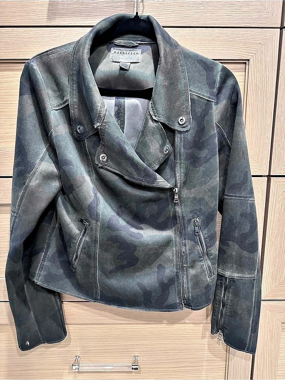 Marrakech Camo Sueded Moto Jacket Green & Black Small